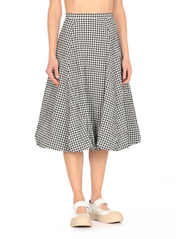 Check Pattern Flared Nylon Cotton Skirt