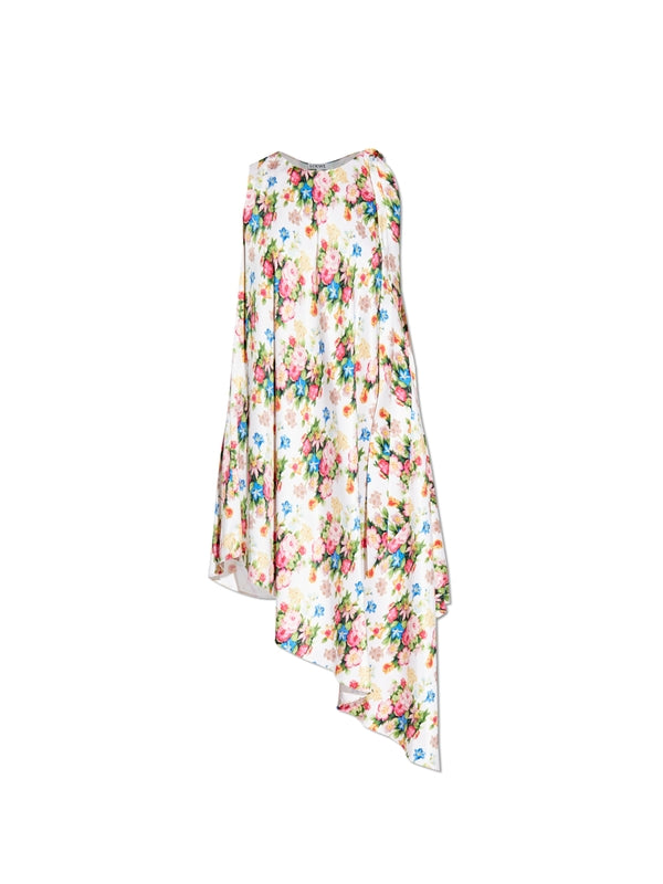 Asymmetric
  Flower Pattern Silk Dress