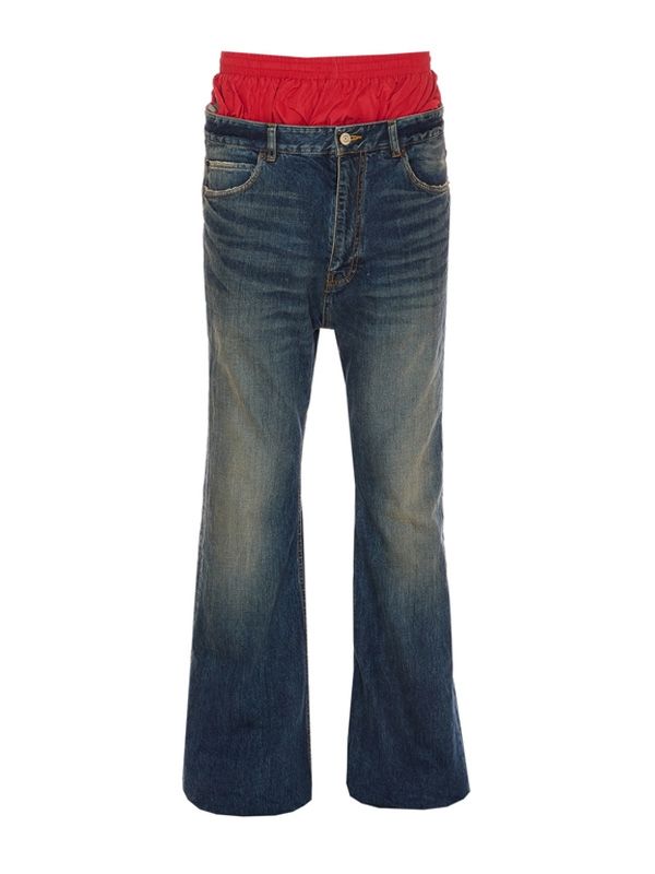 Track Pants Layered Denim Pants