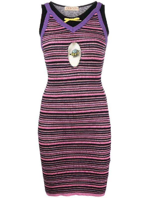 Olivia Stripe Bee Embroidery One-Piece
  Dress