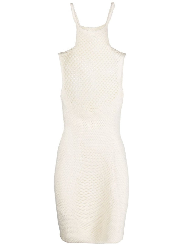 Mesh Knit High-Neck Mini Dress