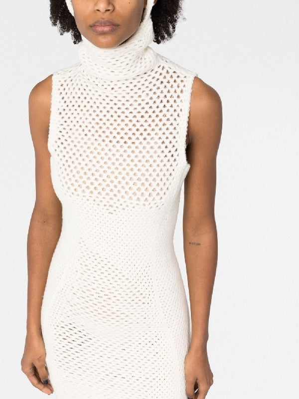 Mesh Knit High-Neck Mini Dress