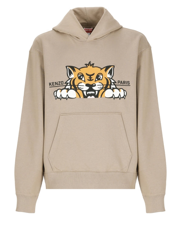 Tiger Logo Detail Cotton Hoodie