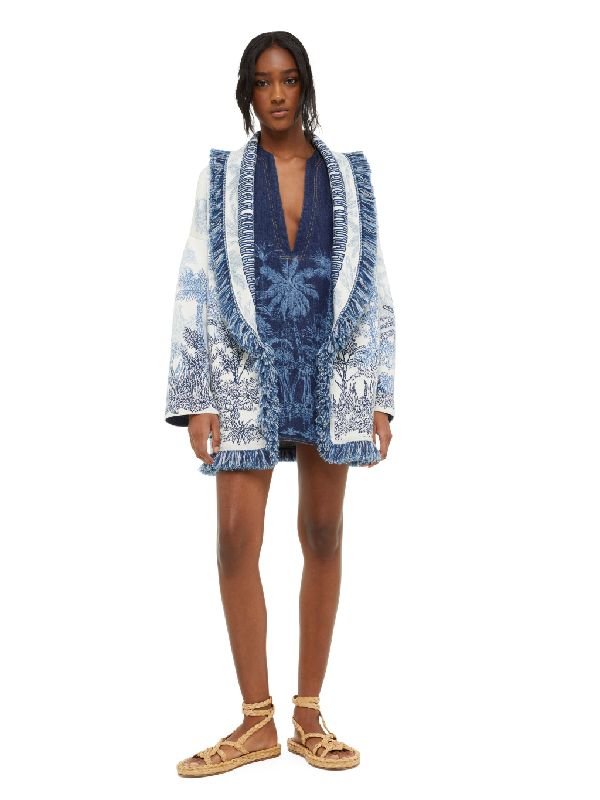 Jungle Printing Denim Mini Dress