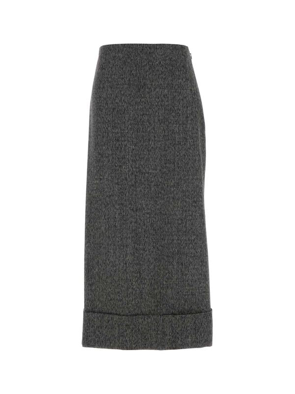 Asymmetric Roll-Up Hem Wool
  Midi Skirt