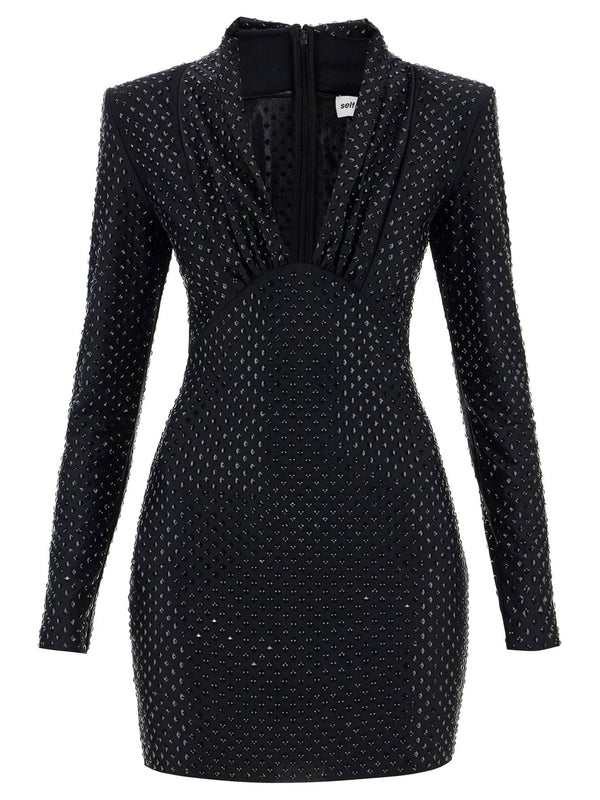 All-Over Rhinestone V-Neck Mini Dress