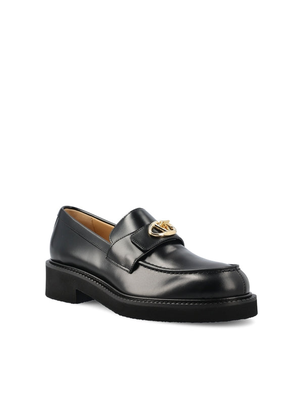 V Logo Leather Loafers