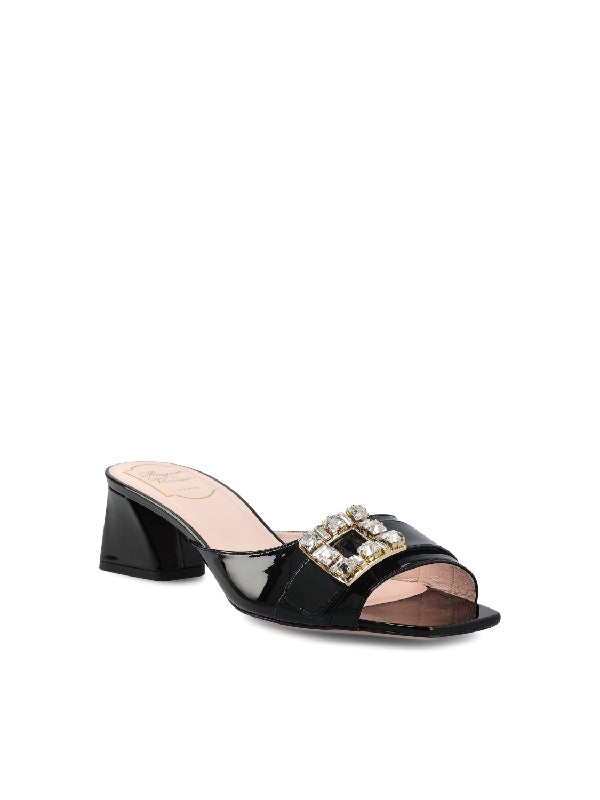 Tres Vivier Strass Buckle Leather Mules