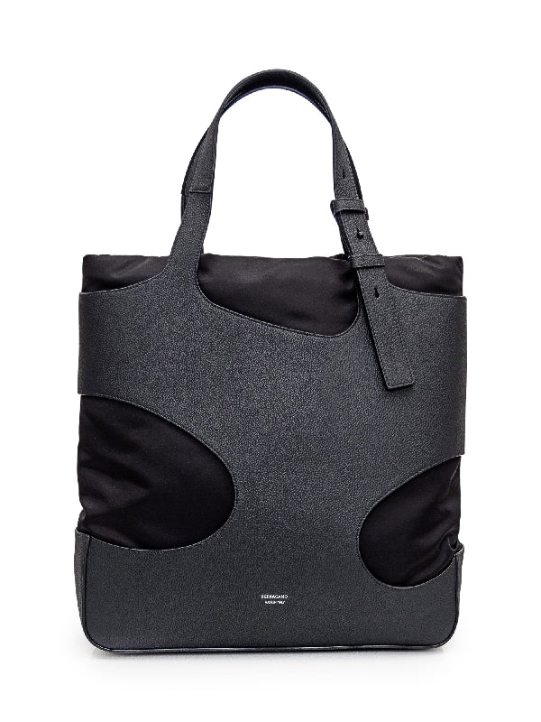 Cut-Out Decorated Leather Nylon Tote Bag