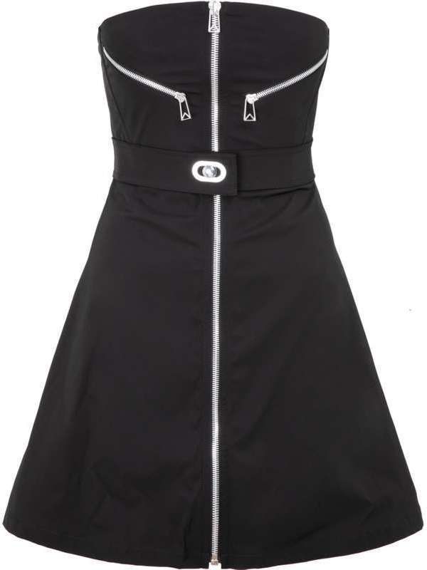 Zipper Detail Strapless Dress