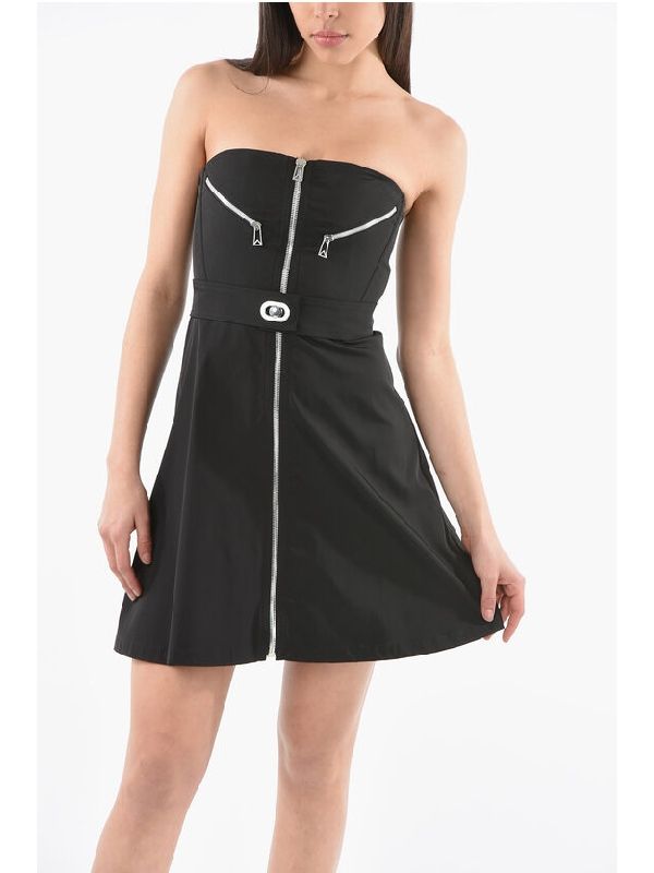 Zipper Detail Strapless Dress