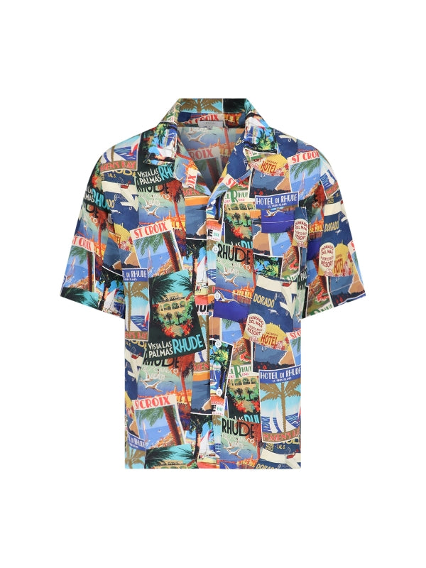 Holiday Card Print Bowling Shirt