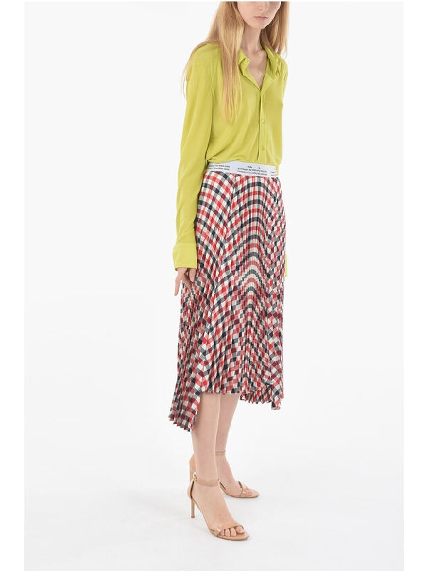 Gun Club Checked Pleated Maxi Skirt With Logoed Drastring Wa Skirts - jentestore_global