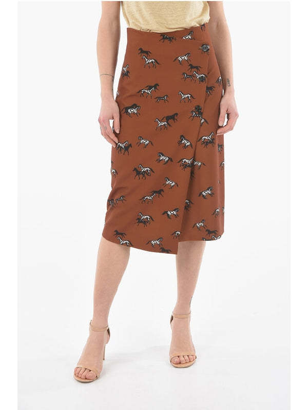 All-Over Printed Wrap Skirt with Asymmetrical Closure Skirts - jentestore_global