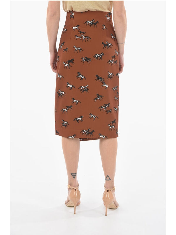 All-Over Printed Wrap Skirt with Asymmetrical Closure Skirts - jentestore_global