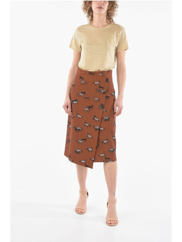 All-Over Printed Wrap Skirt with Asymmetrical Closure Skirts - jentestore_global