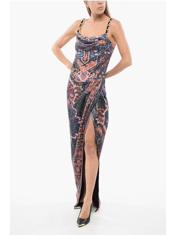 All-over Pattern Sequin Slit Sleeveless Dress