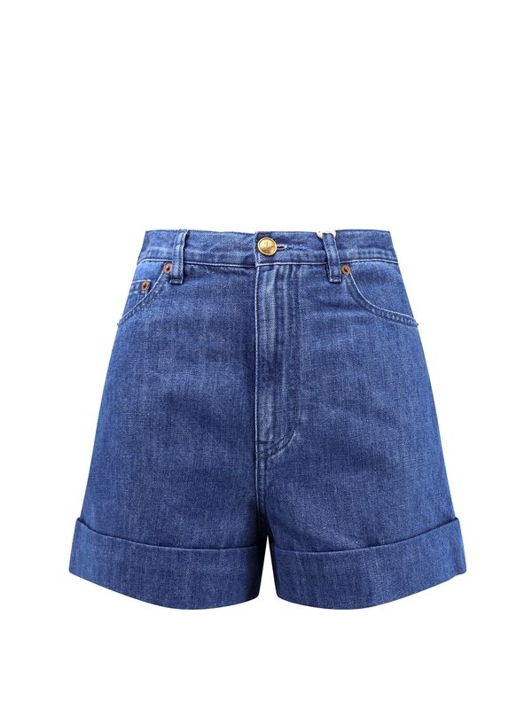 Back Logo Patch Cotton Linen
  Denim Shorts