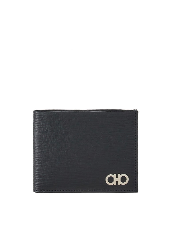 Gancini Metal Logo Calfskin Bifold Wallet