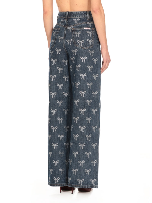 All-Over Bow Pattern Denim Pants