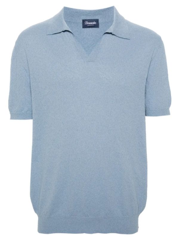 Open Collar Cotton Blend Short Sleeve Polo Shirt