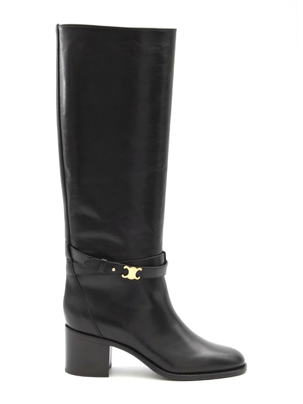 Triomphe Metal Logo Leather High Boots