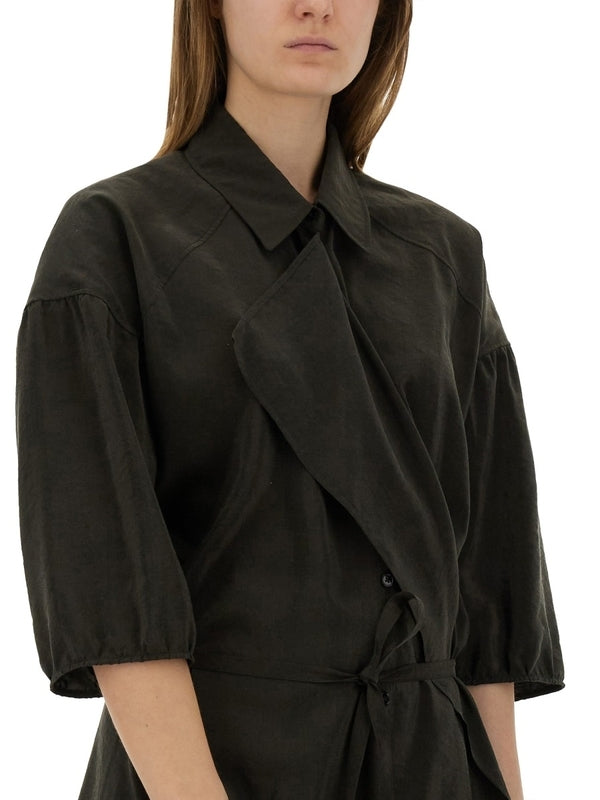 Asymmetric Drawstring Shirt Dress