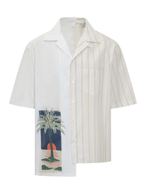 Stripe Panel Cotton Short Sleeve Shirt