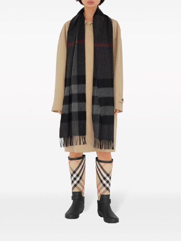 Check Cashmere Fringe Muffler