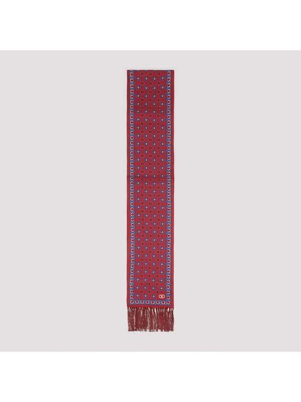 Fringe Detail Pattern Silk Scarf