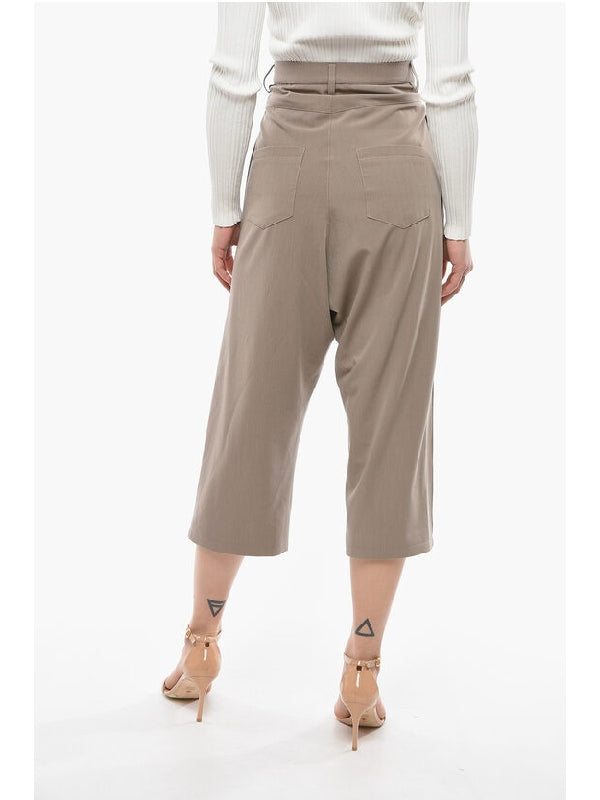 Wool and Silk Blend CHOLET Trousers with Loose-fit and High Shorts - jentestore_global