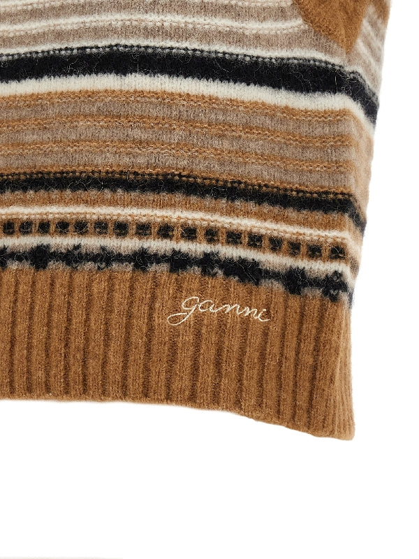 条纹羊驼混纺针织背心