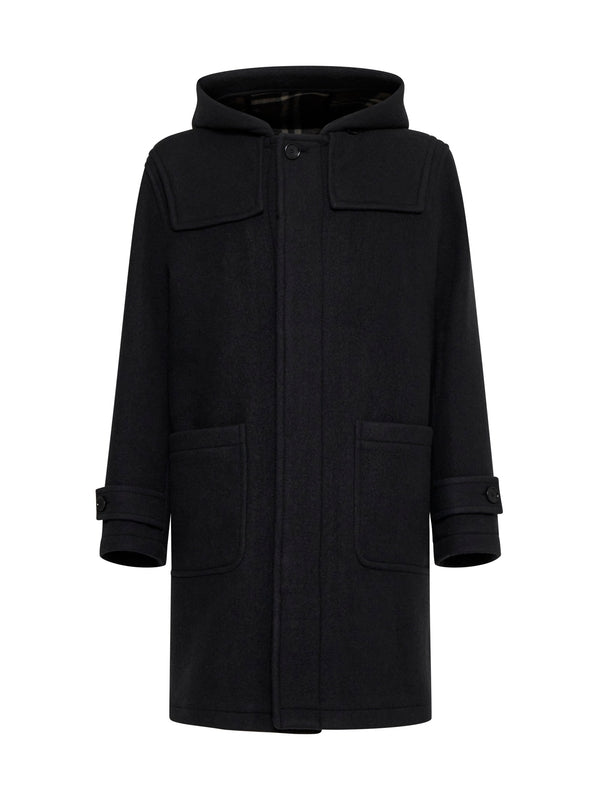 黑色羊毛连帽大衣