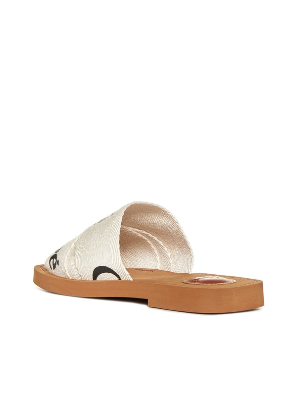 Woody Logo Linen Flat Sandals