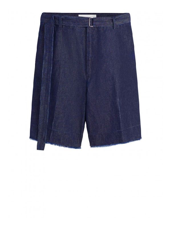 Belted Cotton Linen Bermuda Shorts