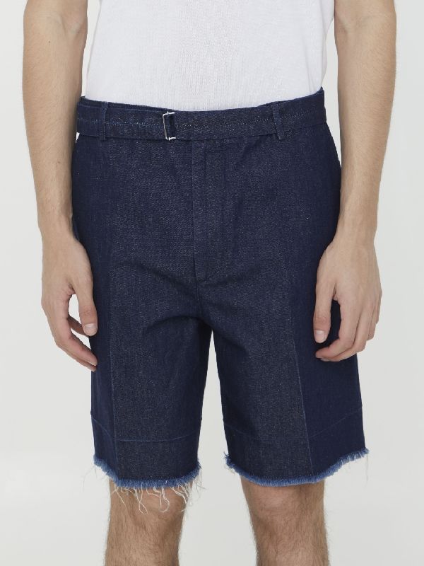 Belted Cotton Linen Bermuda Shorts