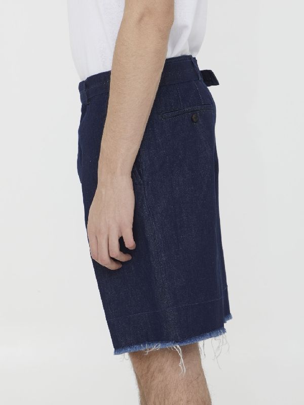 Belted Cotton Linen Bermuda Shorts