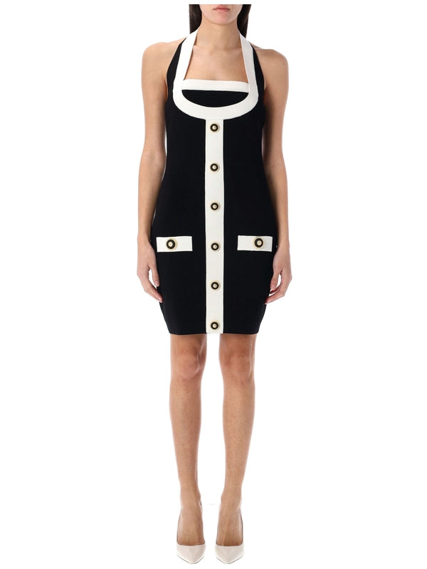 Two-tone halterneck knit mini dress Mini Dress