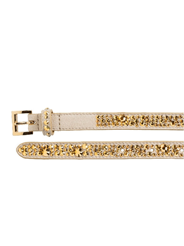 All-Over Crystal Embellished Leather Belt