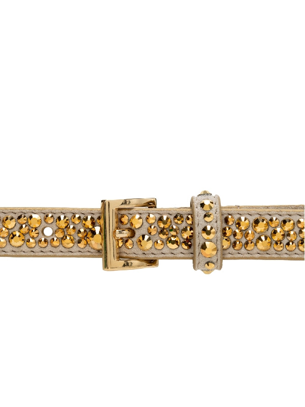 All-Over Crystal Embellished Leather Belt