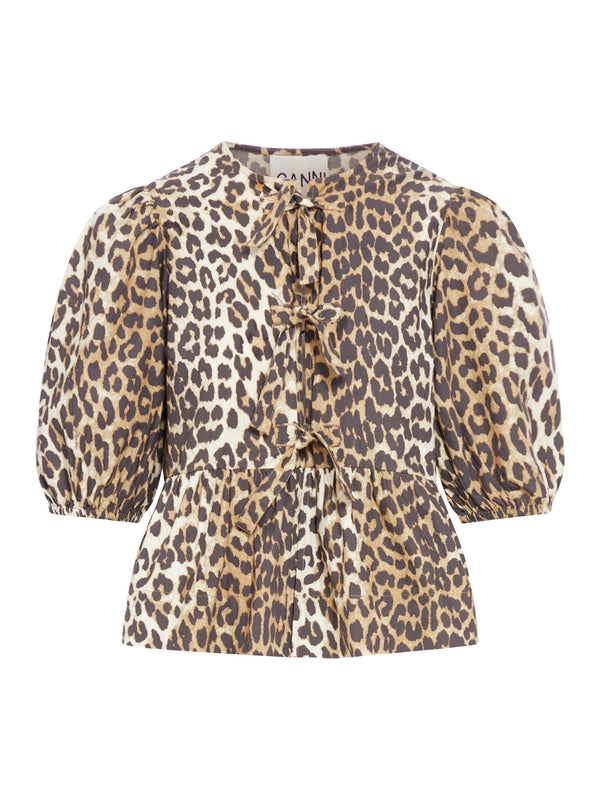 Bow Detail Leopard Short
  Sleeve Blouse