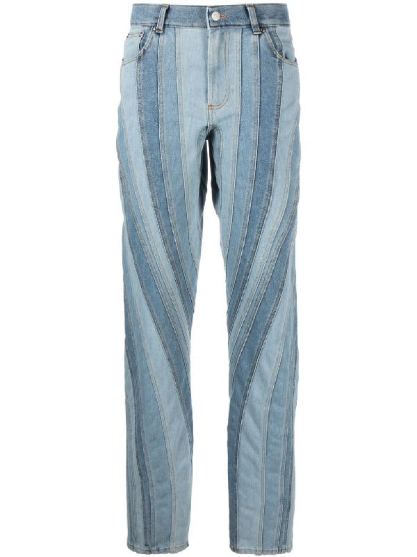 Spiral Panel Decoration Denim Pants