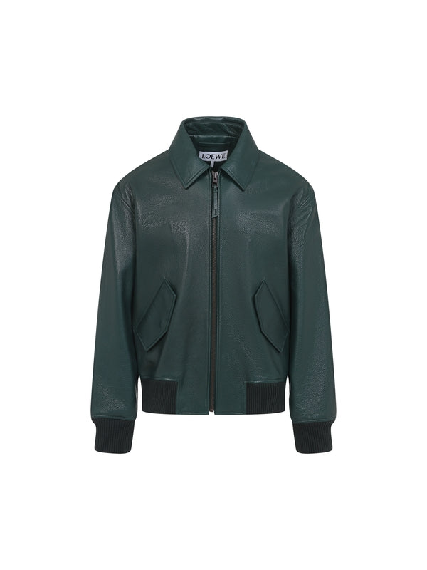 Pocket Detail Leather Bomber Jacket