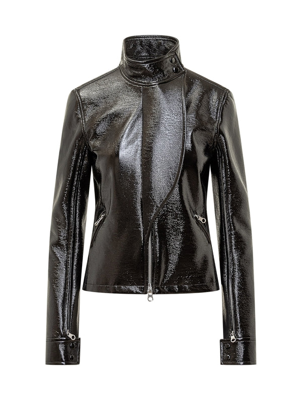 Vinyl High Neck Biker Jacket