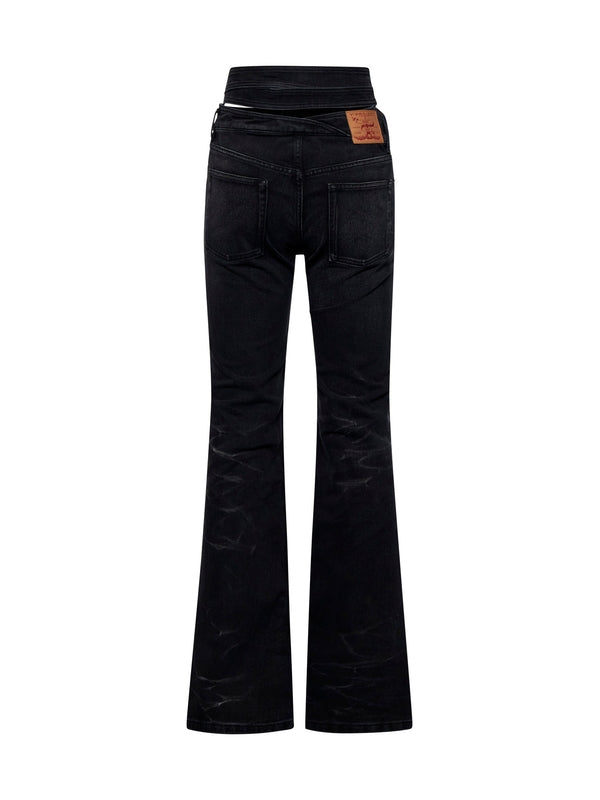 Belt Wrap Flare Denim Pants