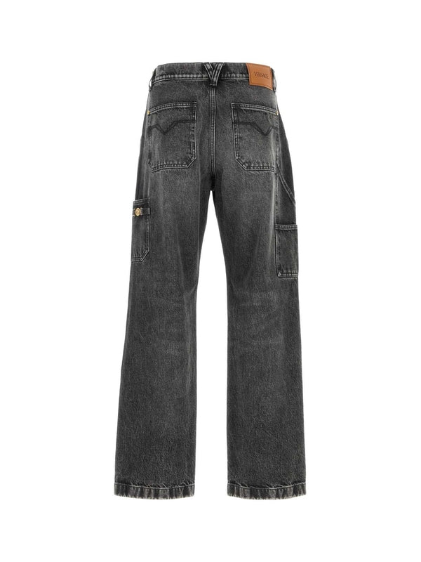 Washed Detail Cotton Denim Pants
