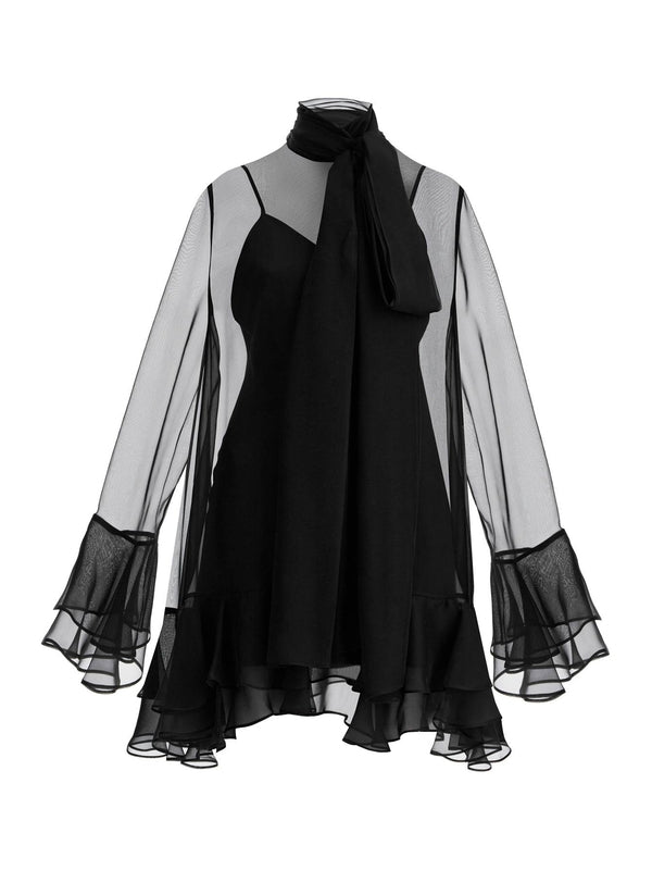 VALENTINO - Black Sheer Ruffle Silk Mini Dress - Jente