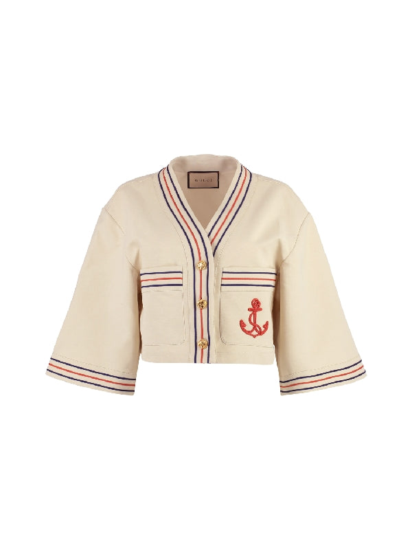 Anchor Embroidered Linen Cotton Jacket
  Cardigan