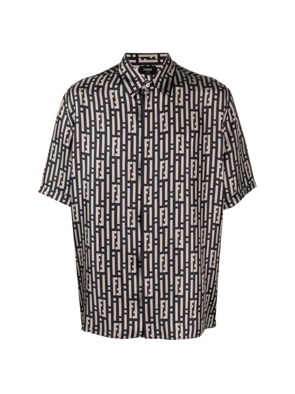 Allover Logo Printing Silk
  Short Sleeve Shirt