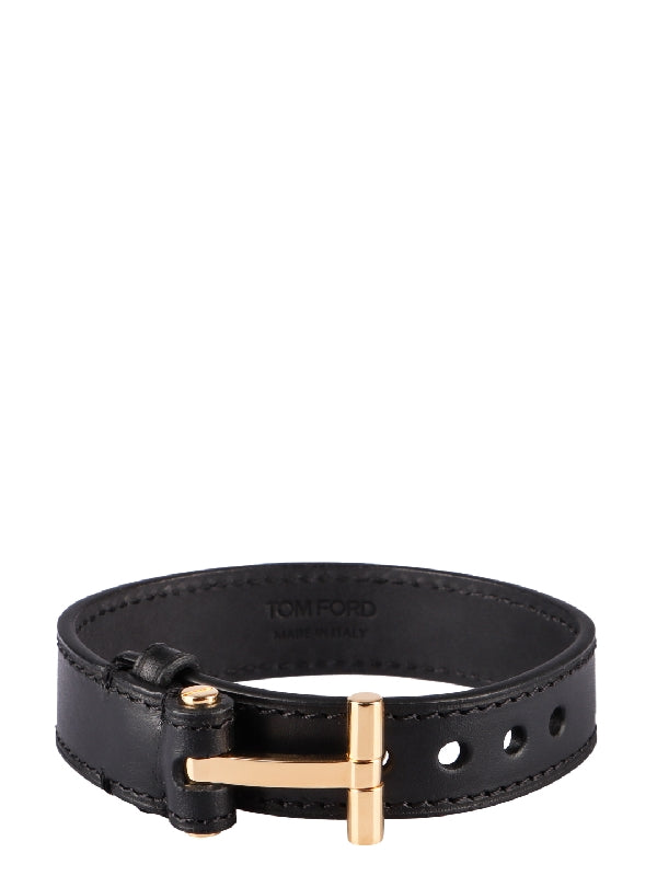 T Logo Buckle Leather Bracelet